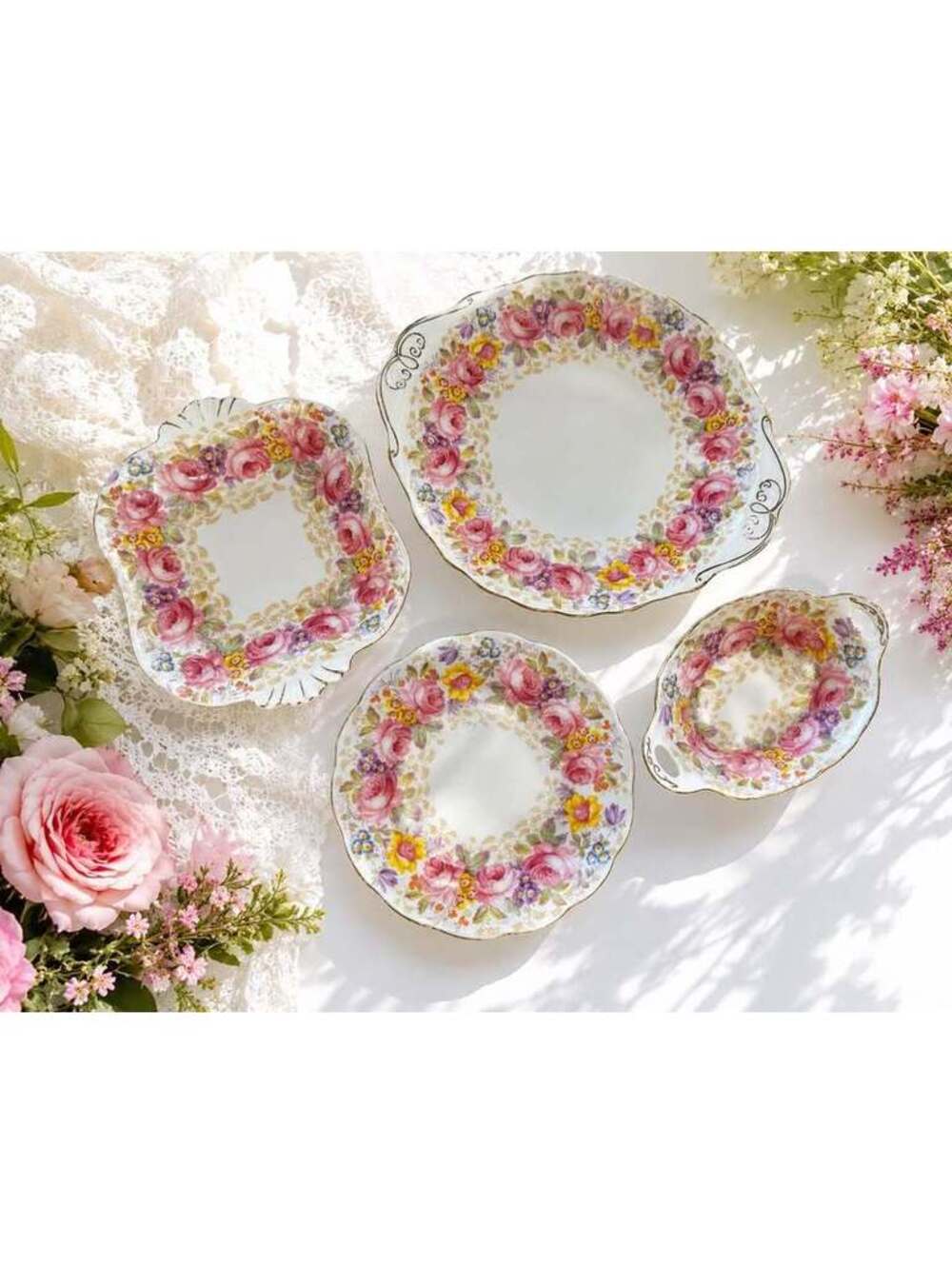 🌹 Royal Albert “Serena” Bone China Serving Pieces – 4 Piece Set 🌹